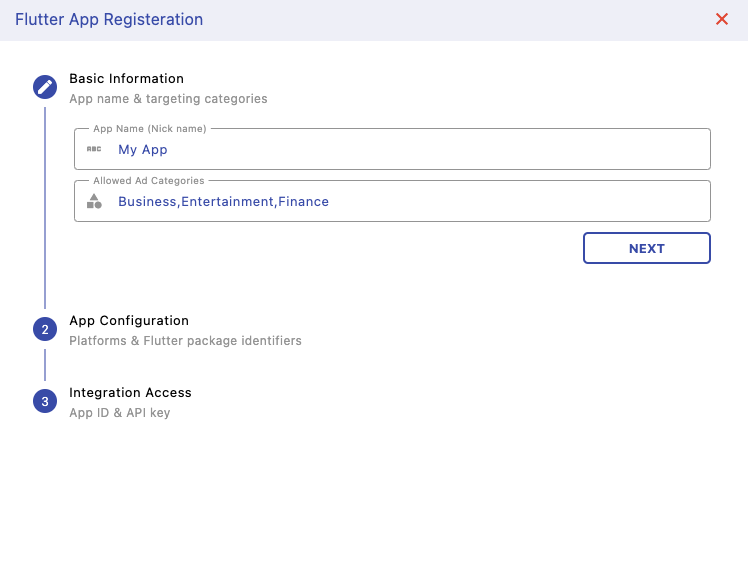 Developer app registration dashboard